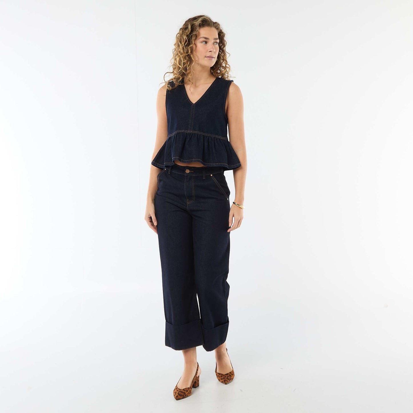 Top en jean col V BLEU
