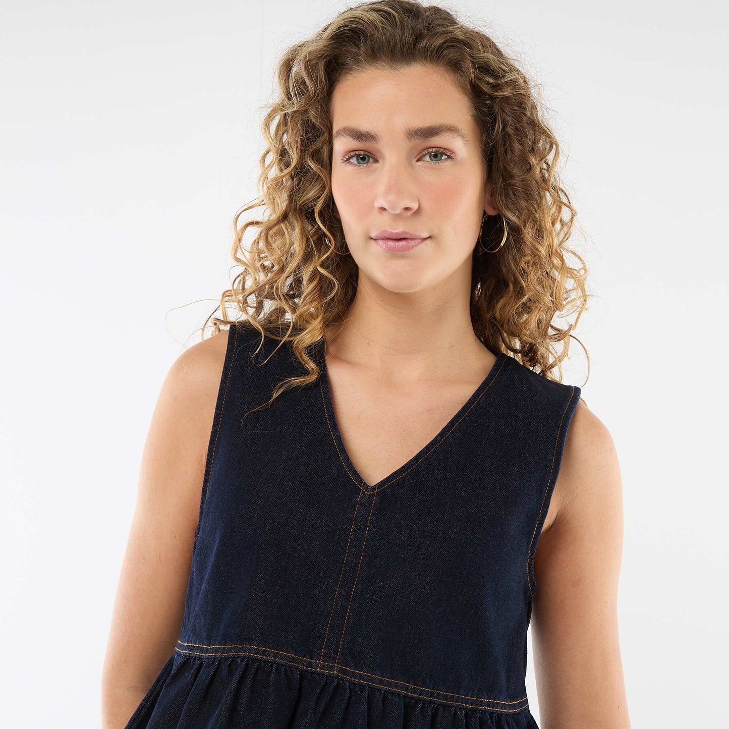 Top en jean col V BLEU