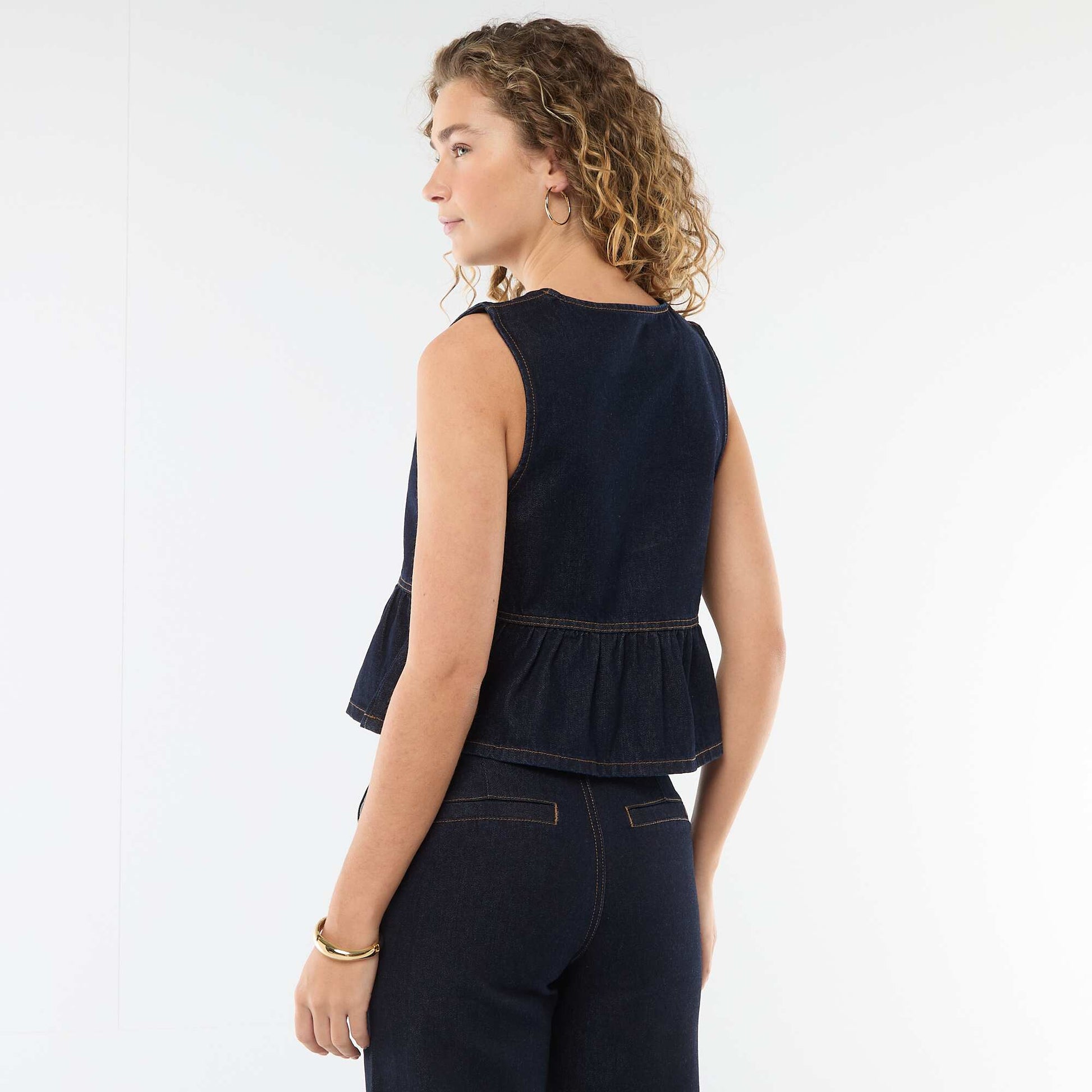 Top en jean col V BLEU
