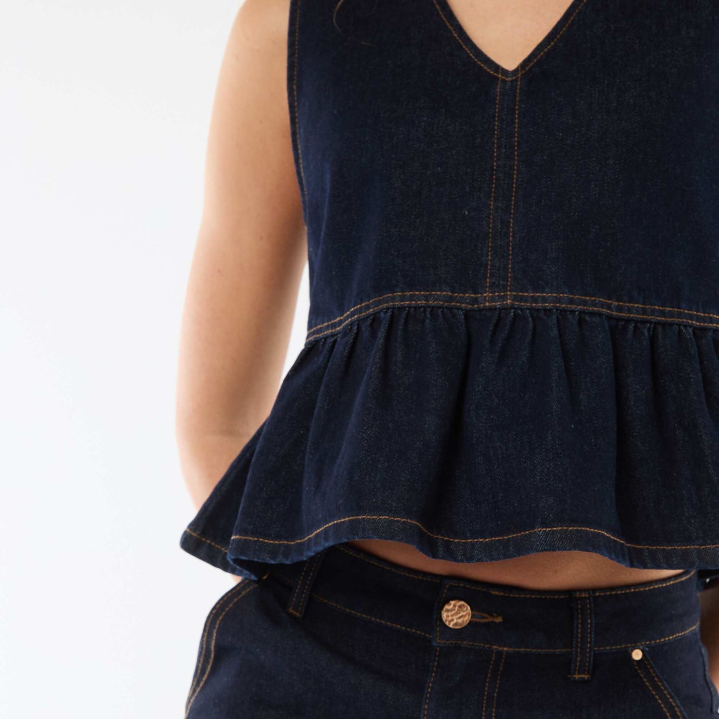 Top en jean col V BLEU