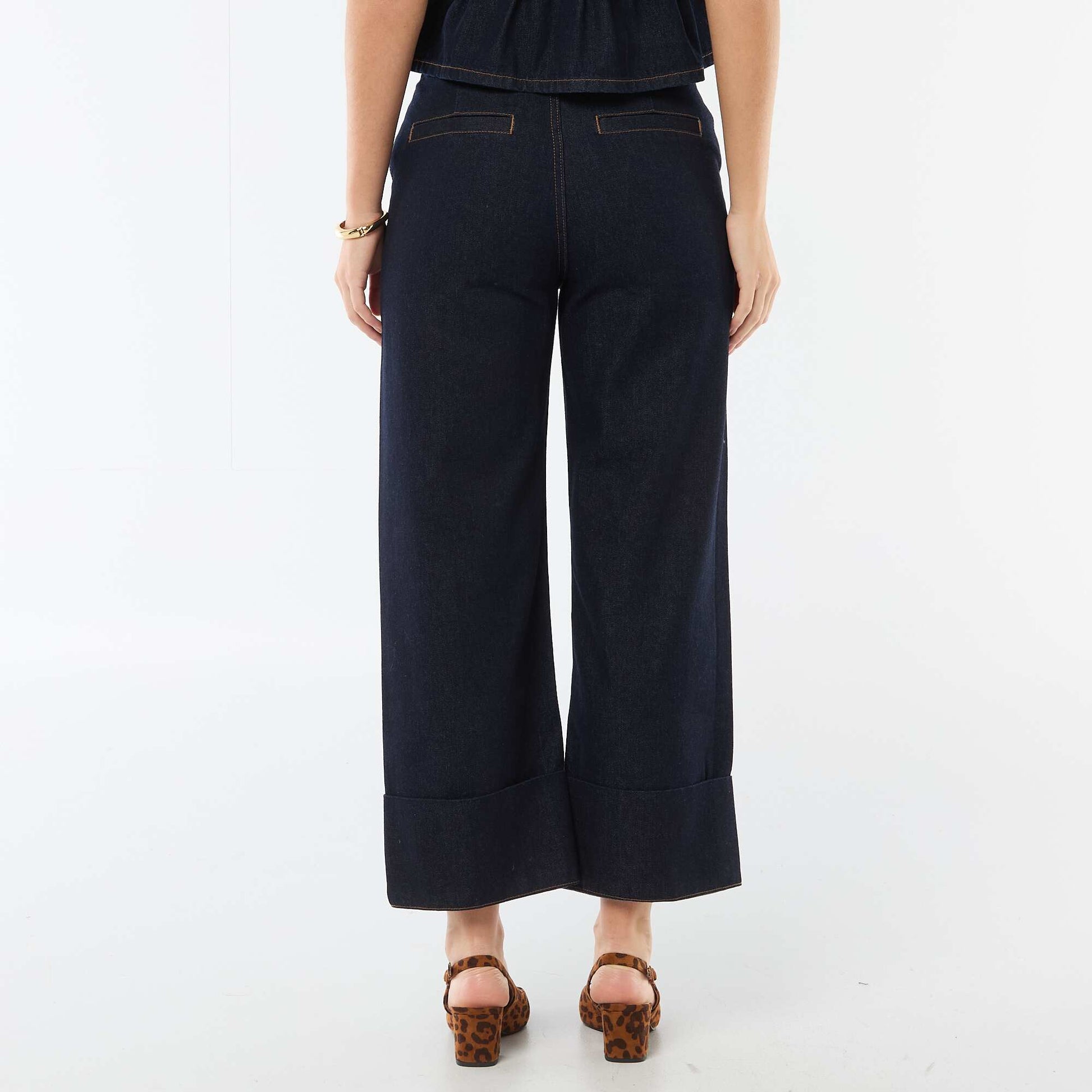 Jean taille haute avec revers en bas BLEU