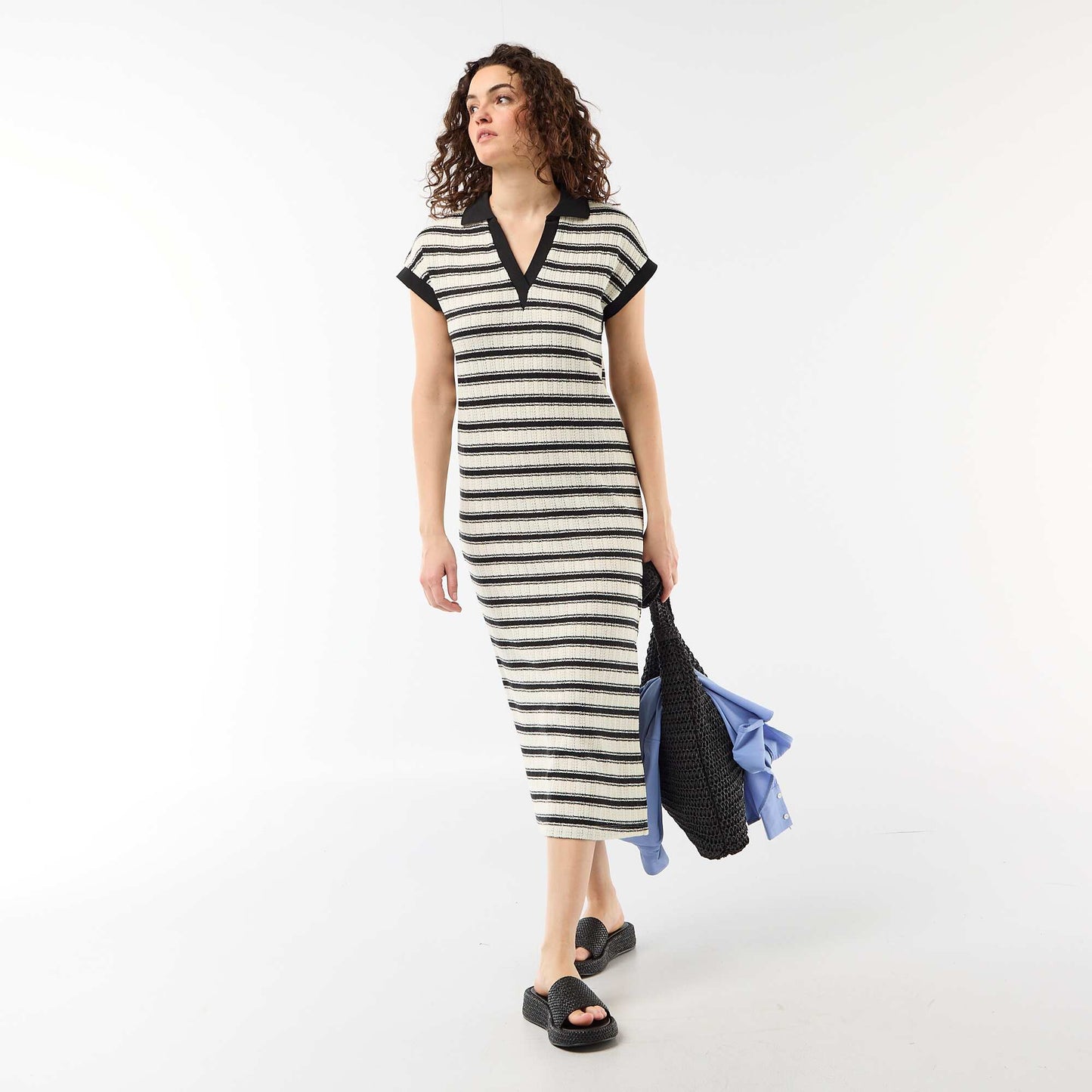 Robe longue col polo NOIR