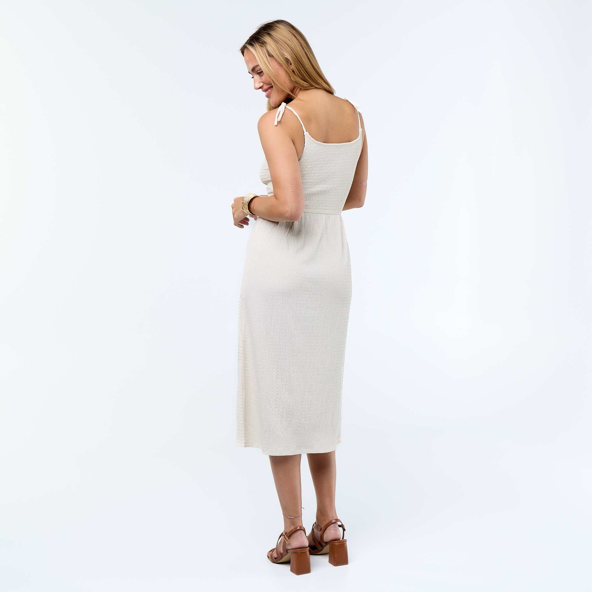Robe courte smockée unie BEIGE