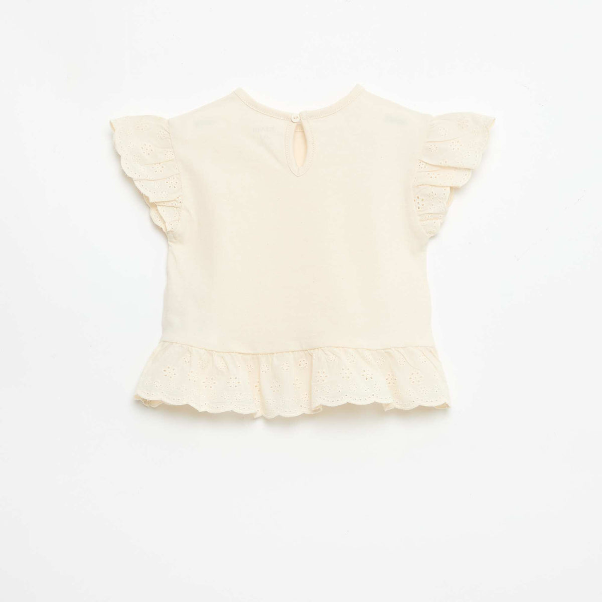 T-shirt broderie anglaise en jersey coton uni BLANC
