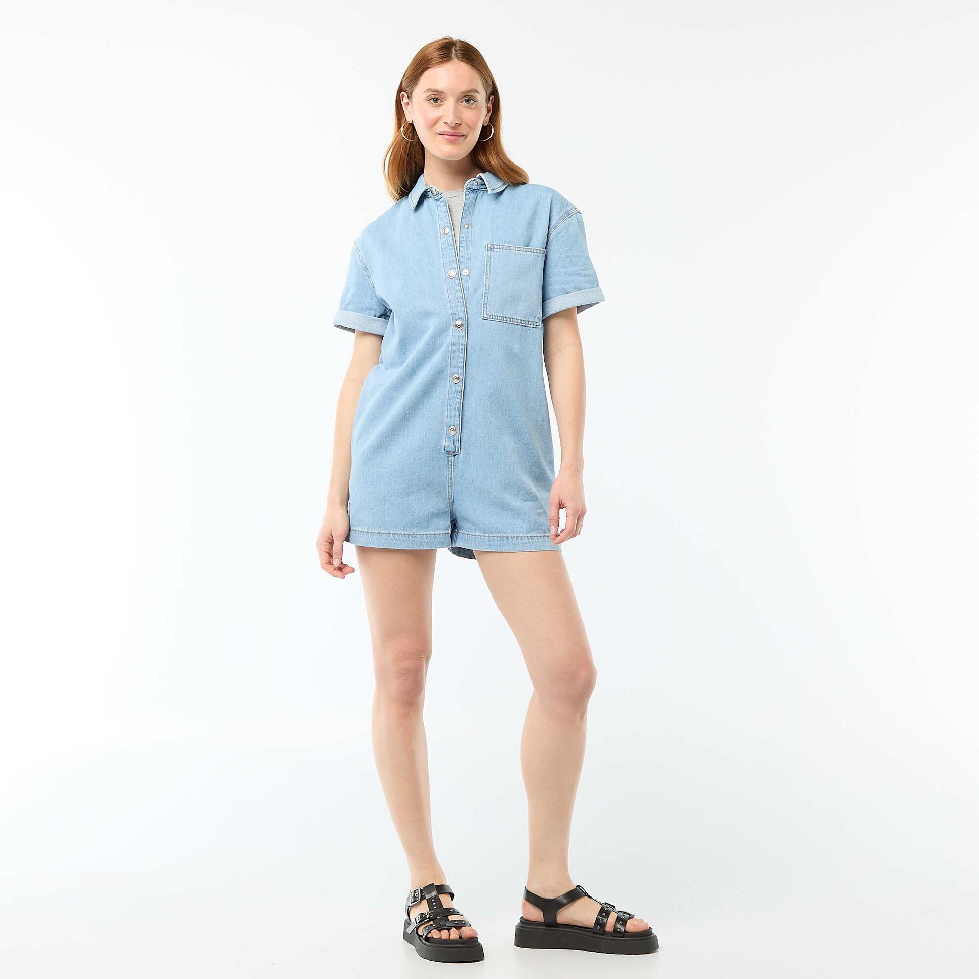 Combinaison en jean courte BLEU