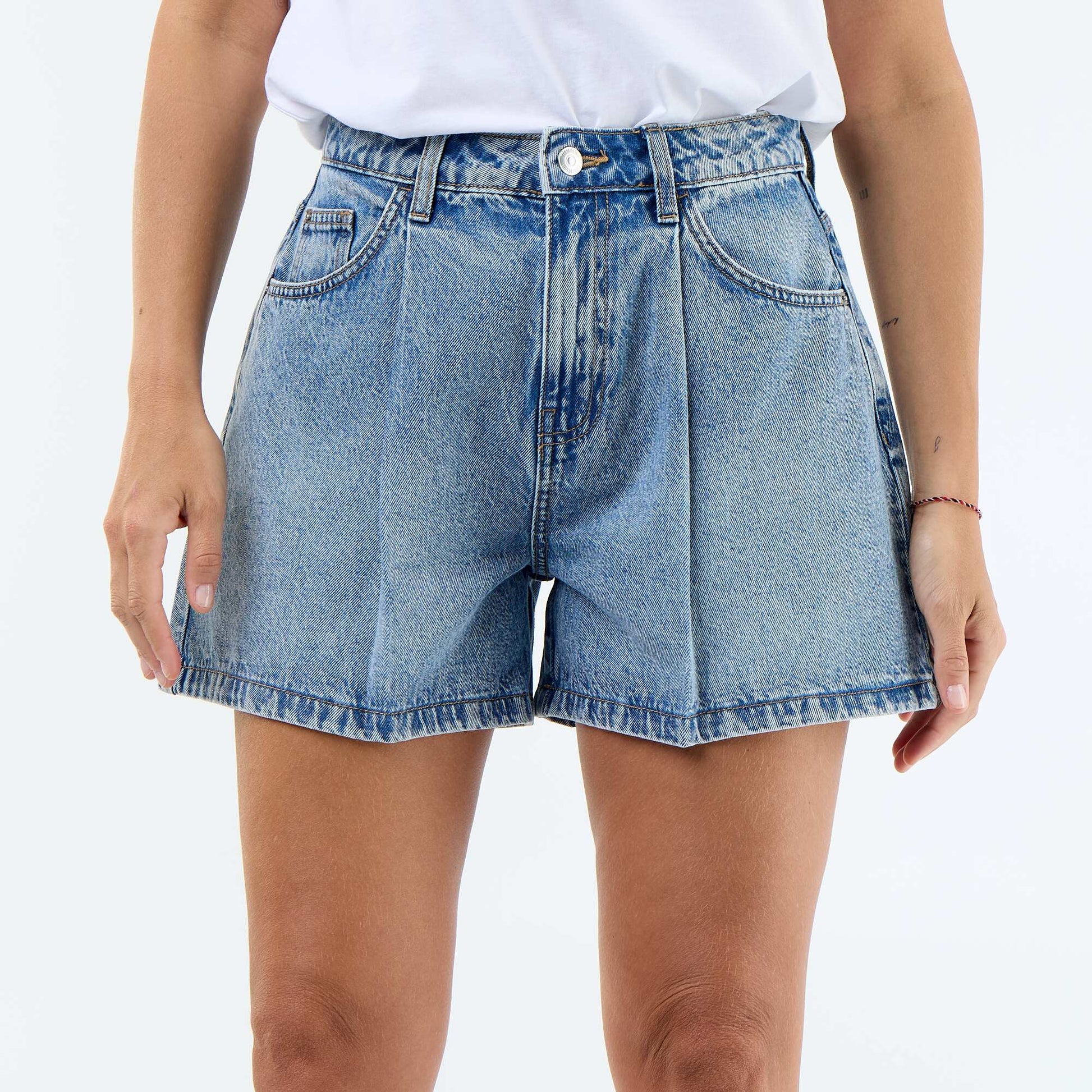 Bermuda en jean taille haute BLEU