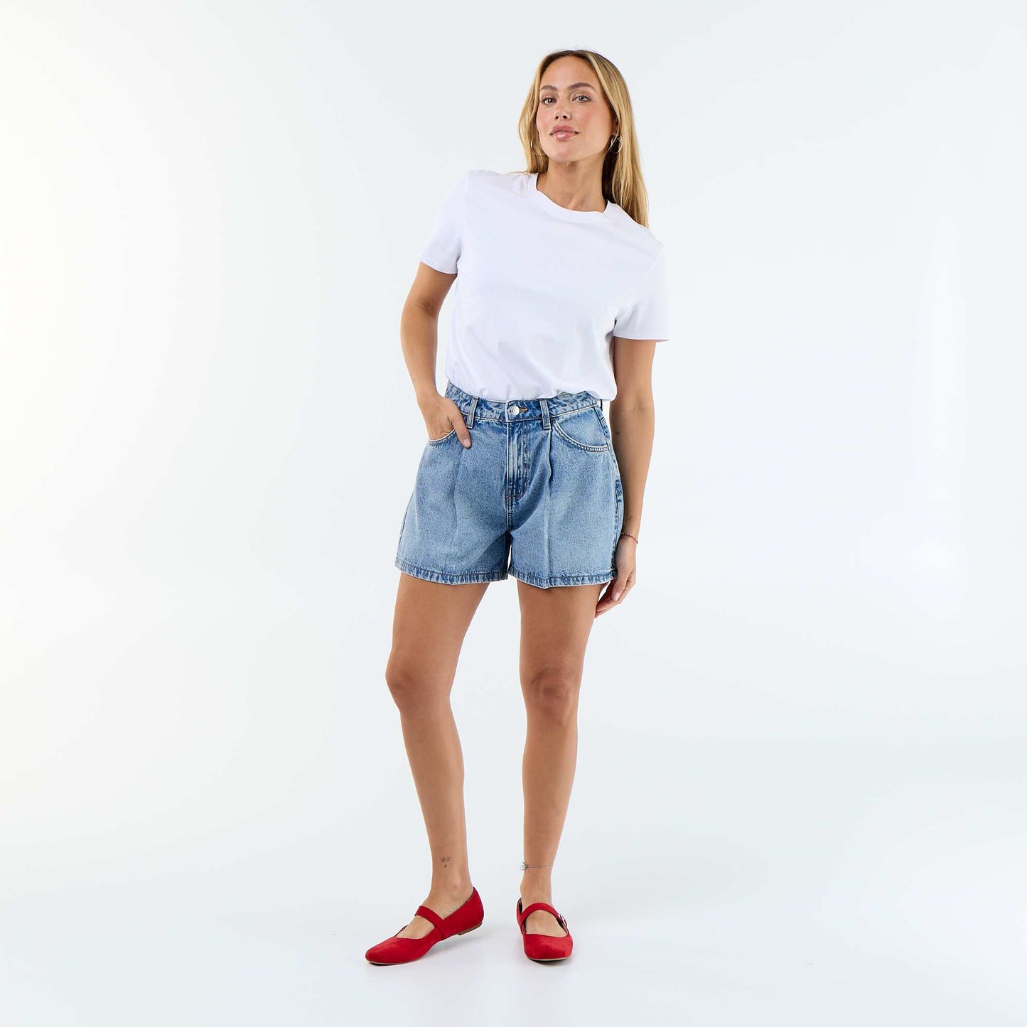 Bermuda en jean taille haute BLEU