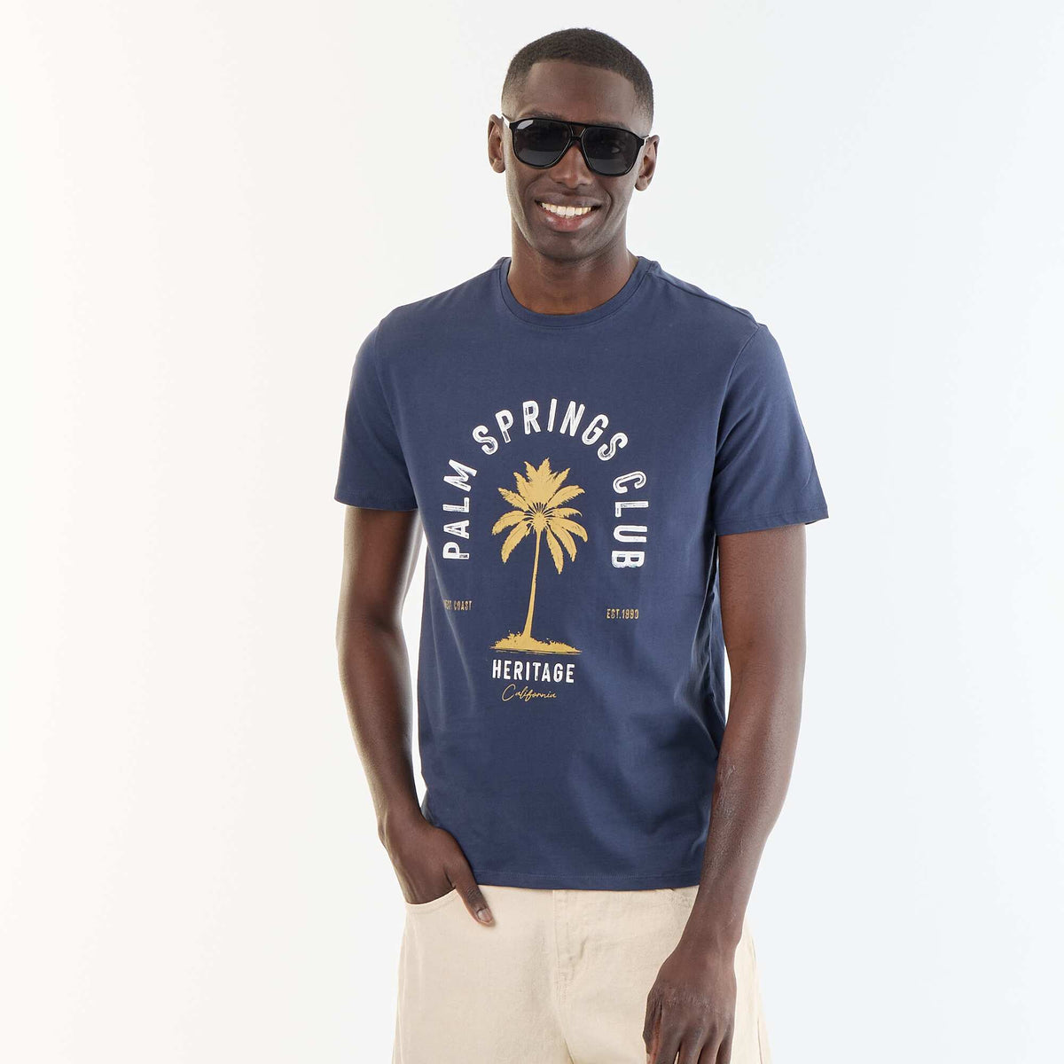 T-shirt imprimé fantaisie à manches courtes BLEU