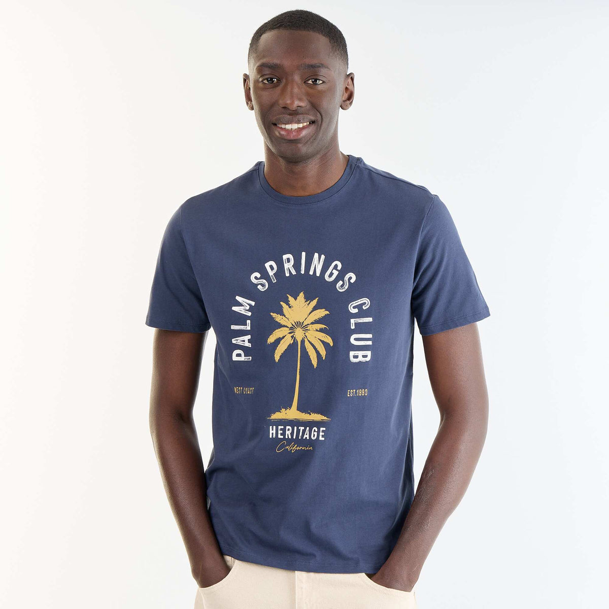 T-shirt imprimé fantaisie à manches courtes BLEU