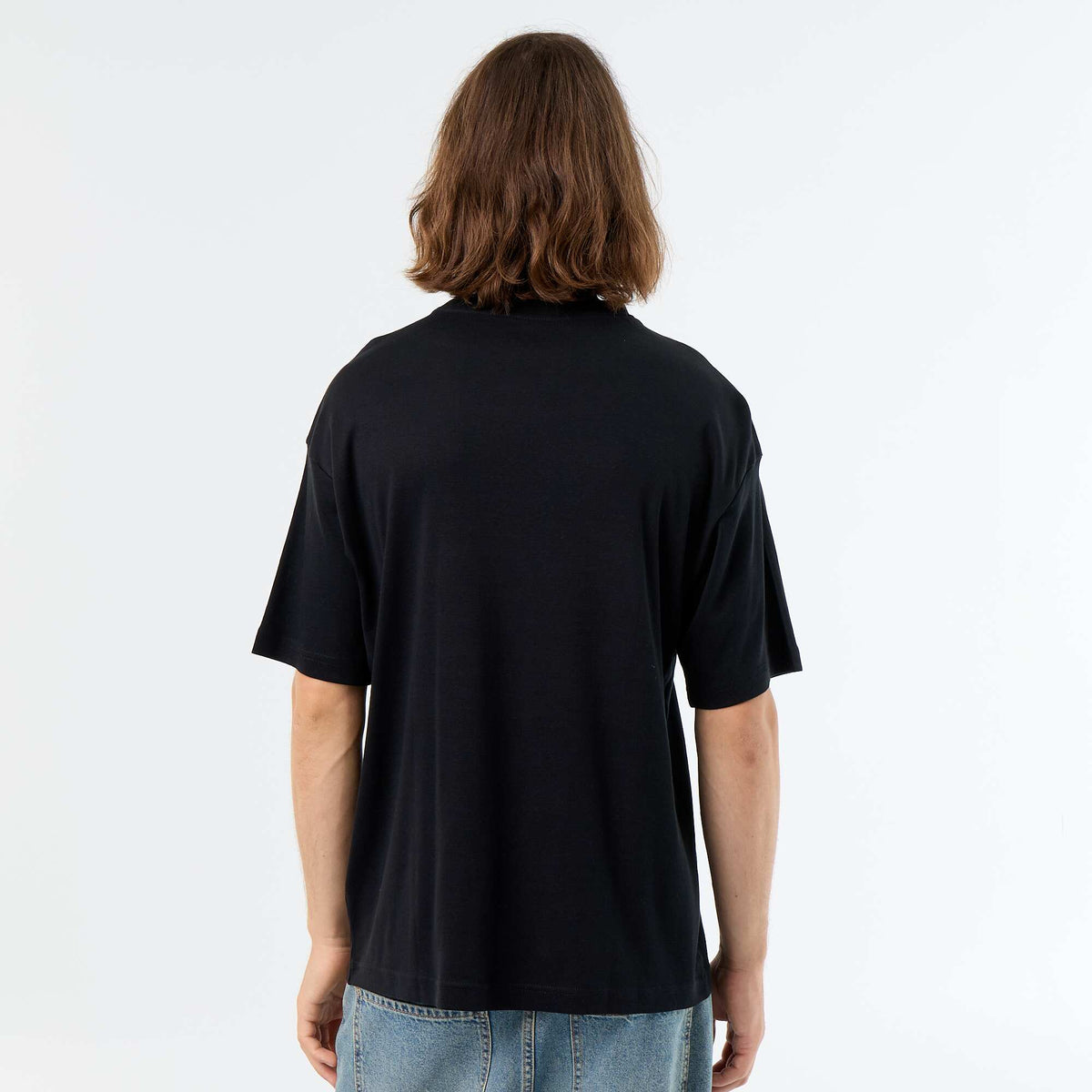 Tee-shirt uni à manches courtes et col rond NOIR