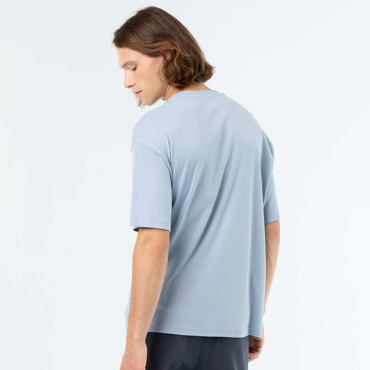 Tee-shirt uni à manches courtes et col rond BLEU