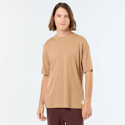 Tee-shirt uni à manches courtes et col rond BEIGE