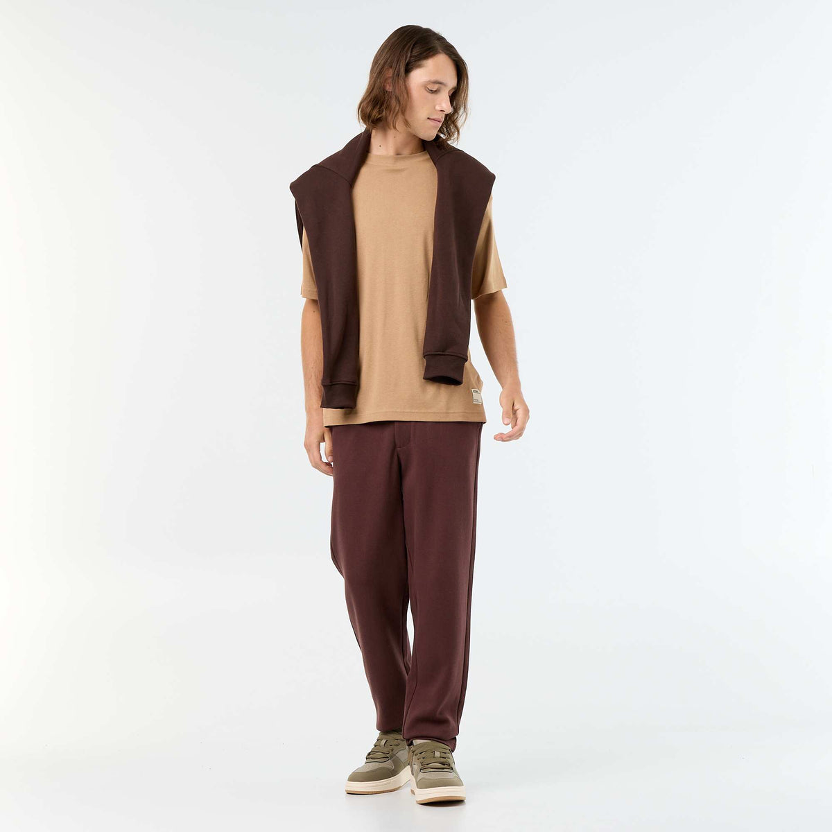 Tee-shirt uni à manches courtes et col rond BEIGE