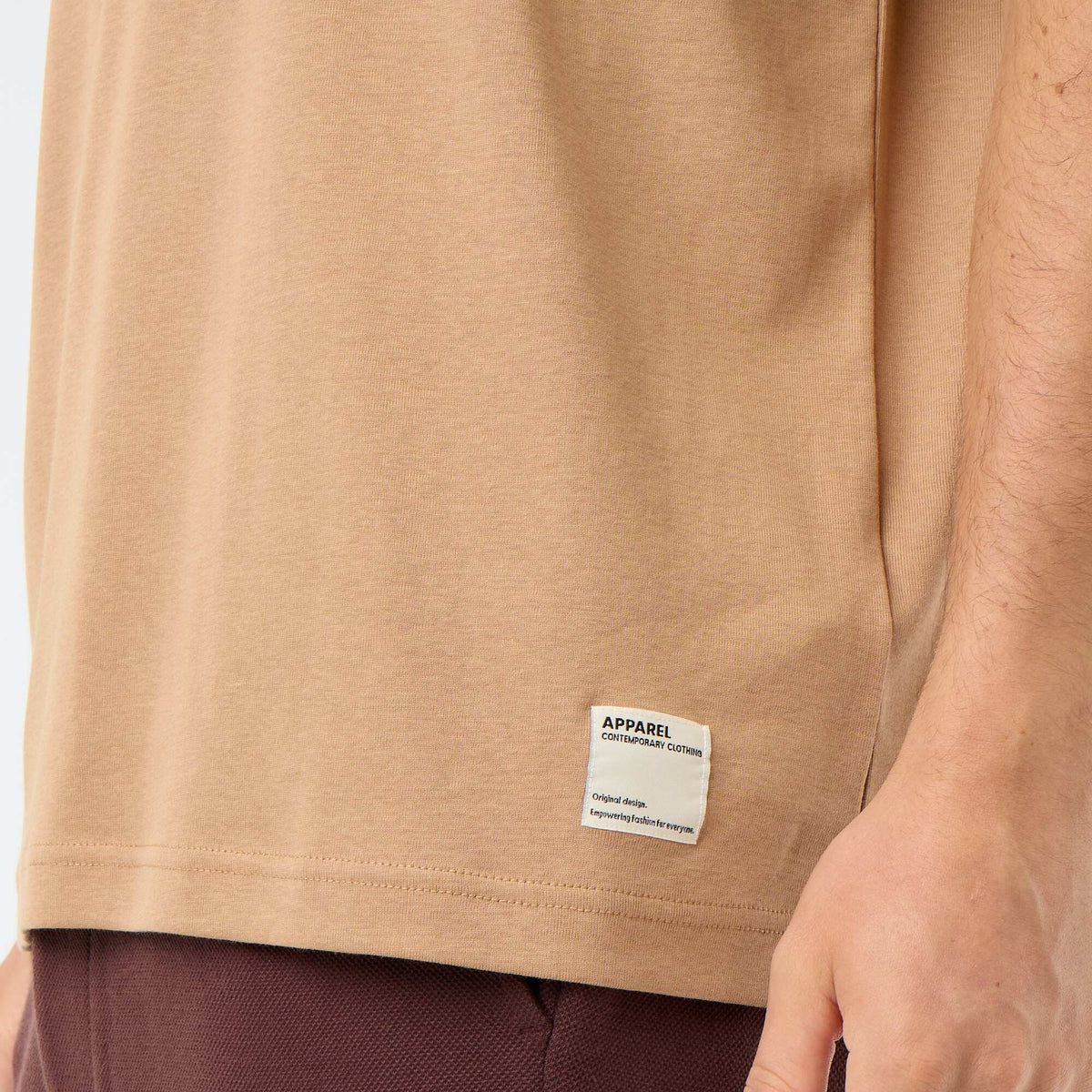 Tee-shirt uni à manches courtes et col rond BEIGE