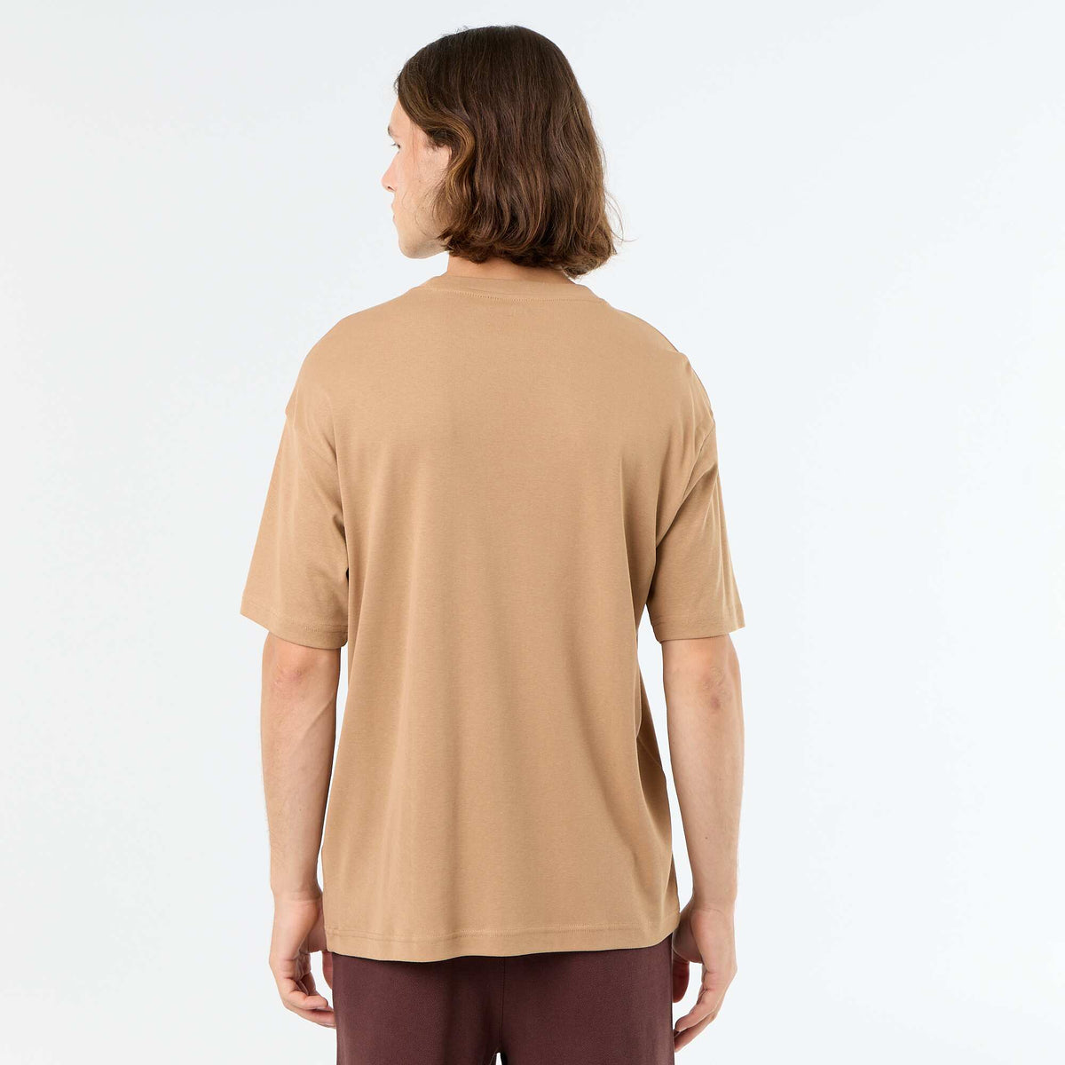 Tee-shirt uni à manches courtes et col rond BEIGE