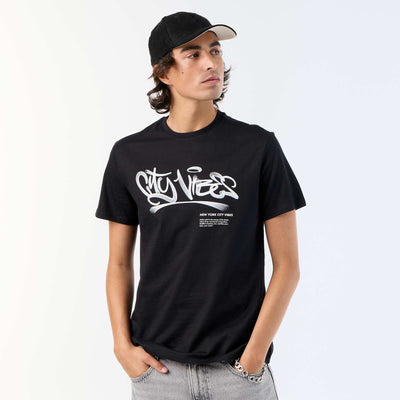 T-shirt à manches courtes imprimé NOIR