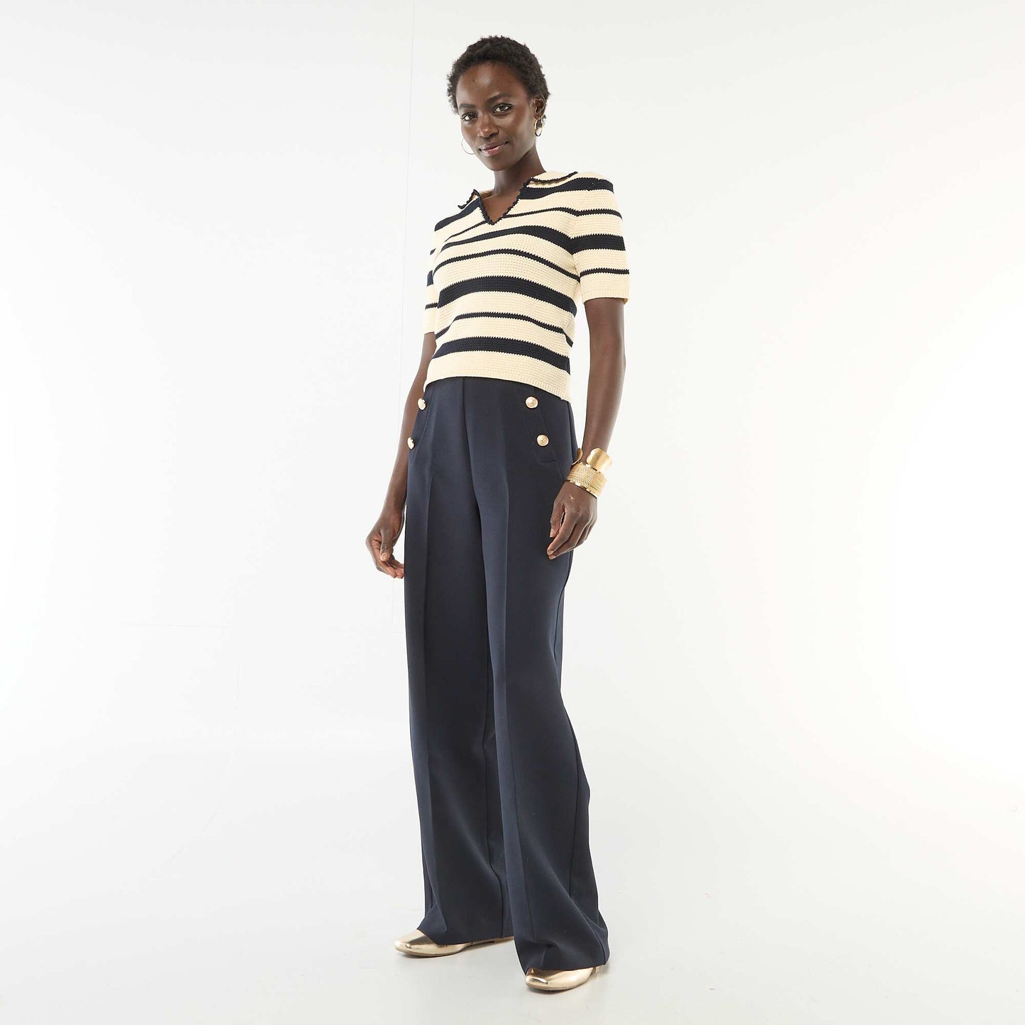 Pantalon large à boutons marinière BLEU