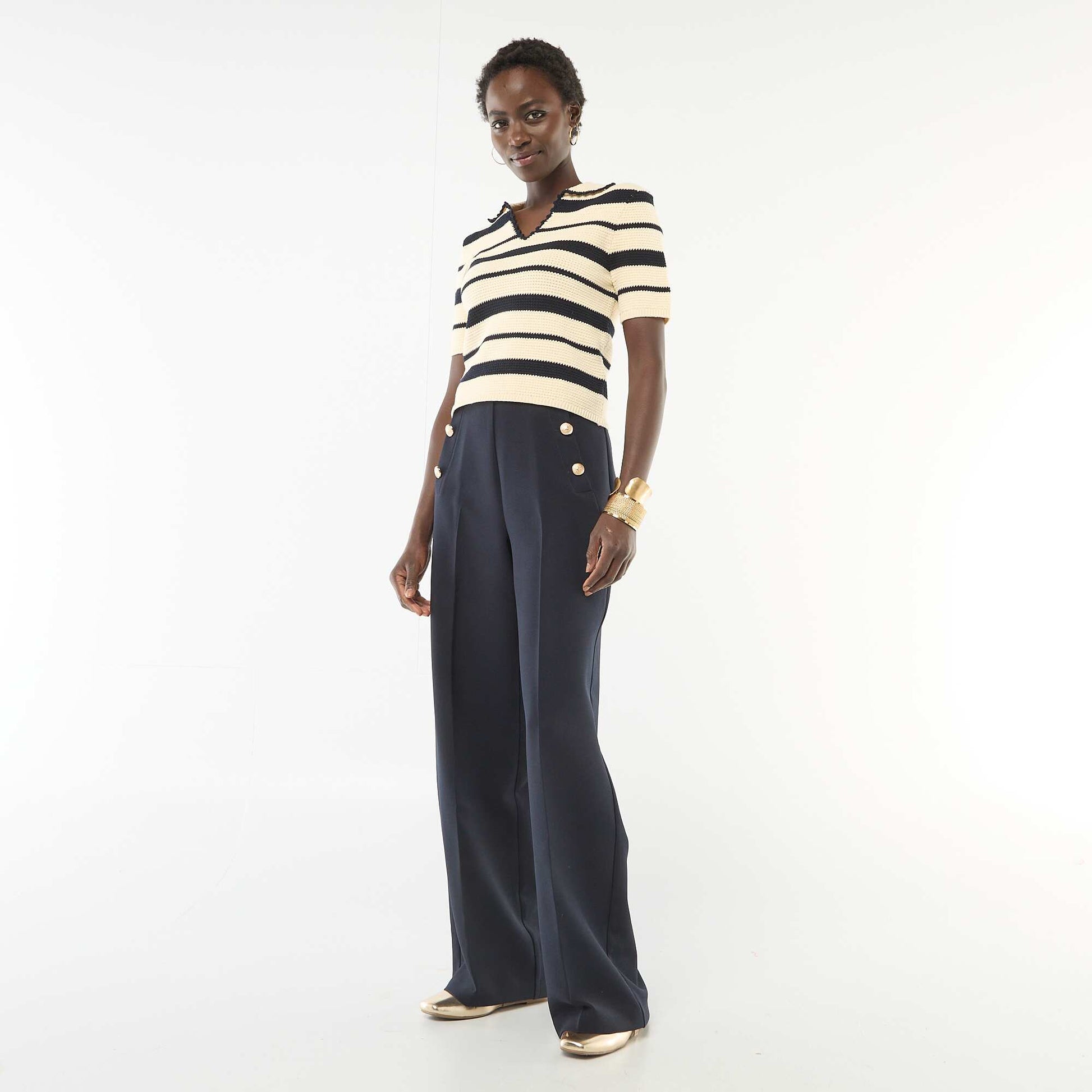 Pantalon large à boutons marinière BLEU