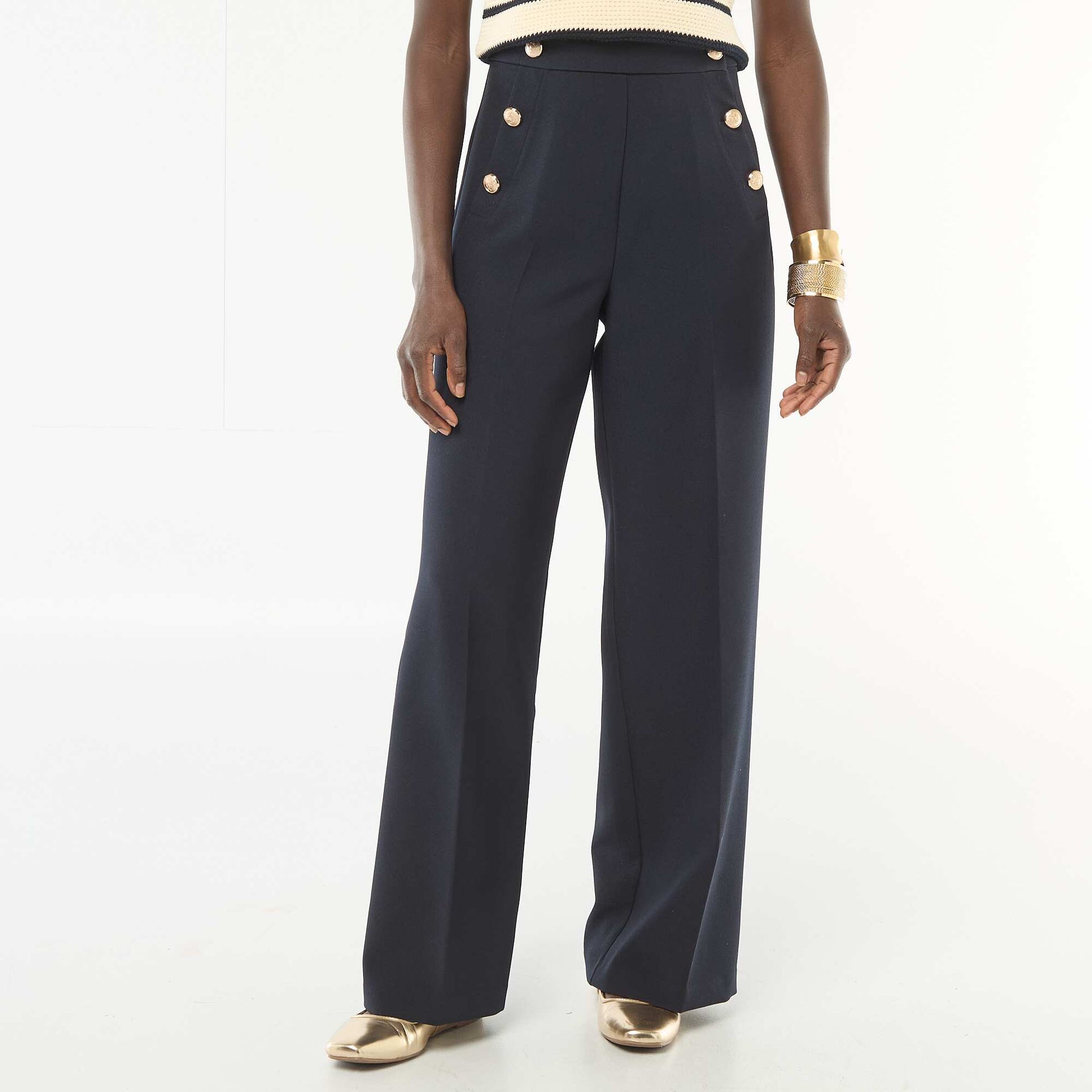 Pantalon large à boutons marinière BLEU