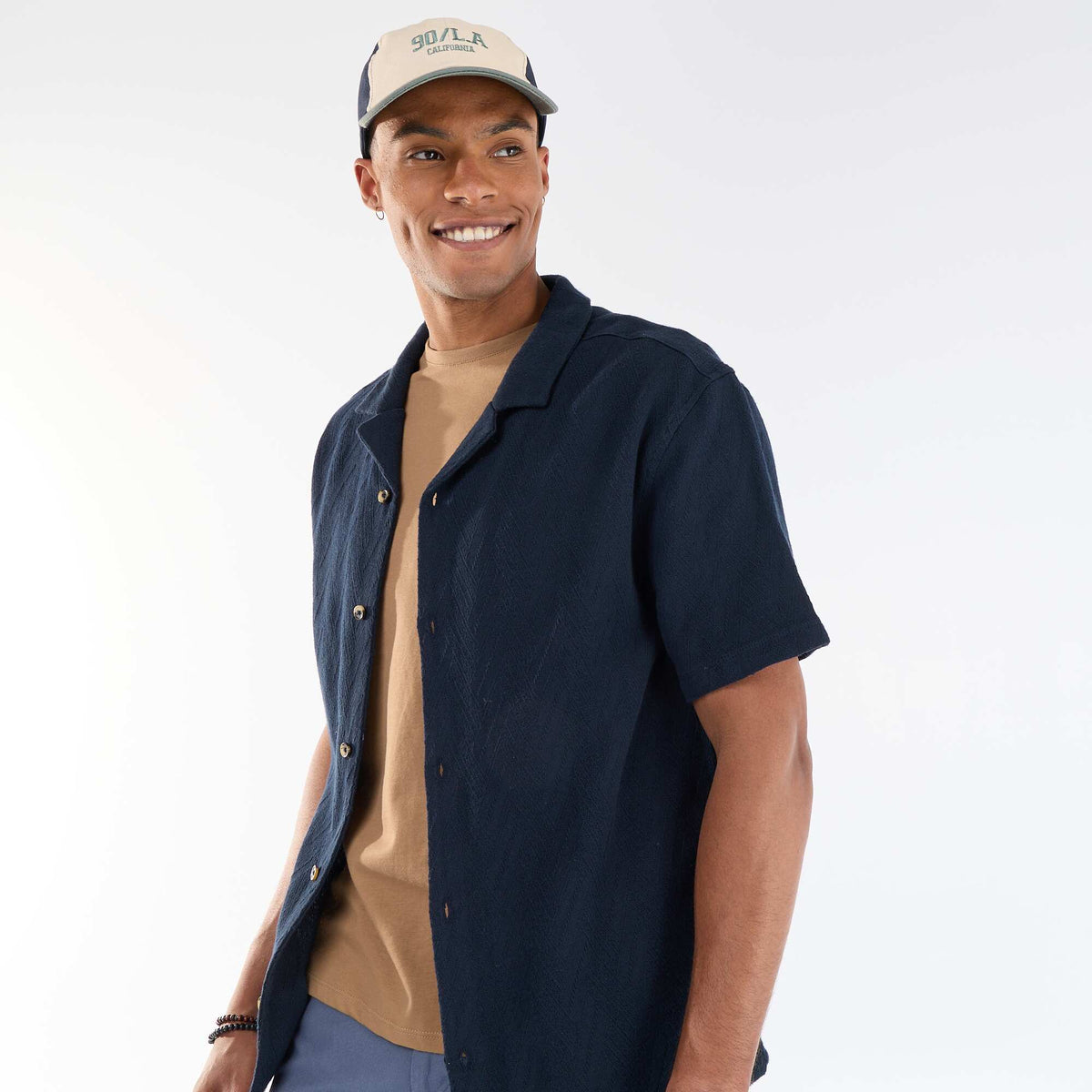 Chemise manches courtes maille jacquard BLEU