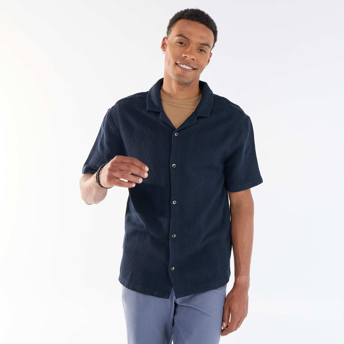 Chemise manches courtes maille jacquard BLEU