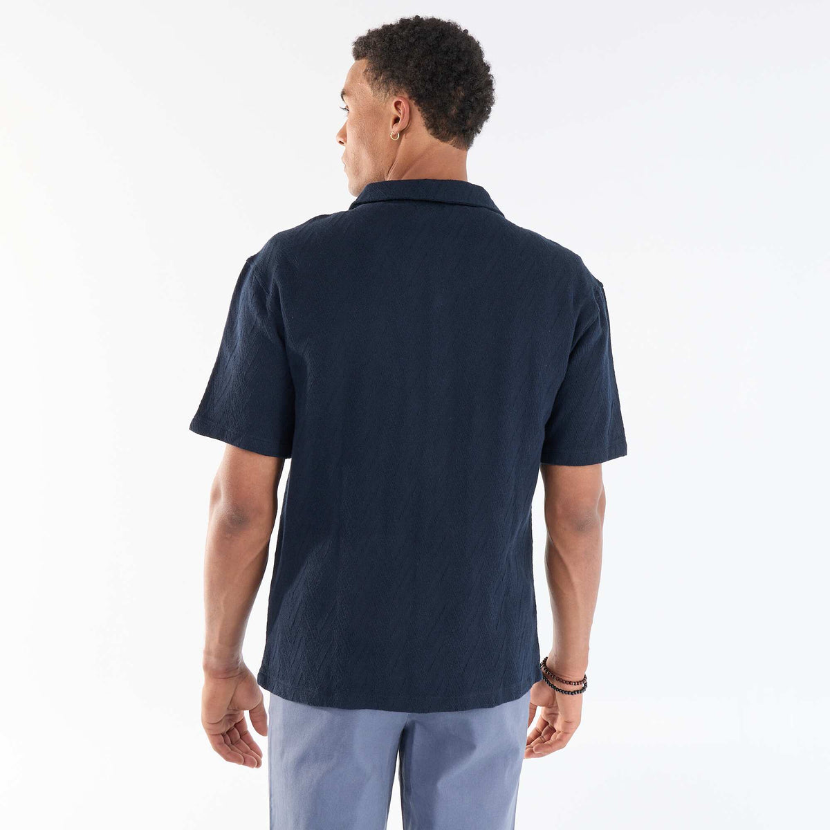 Chemise manches courtes maille jacquard BLEU