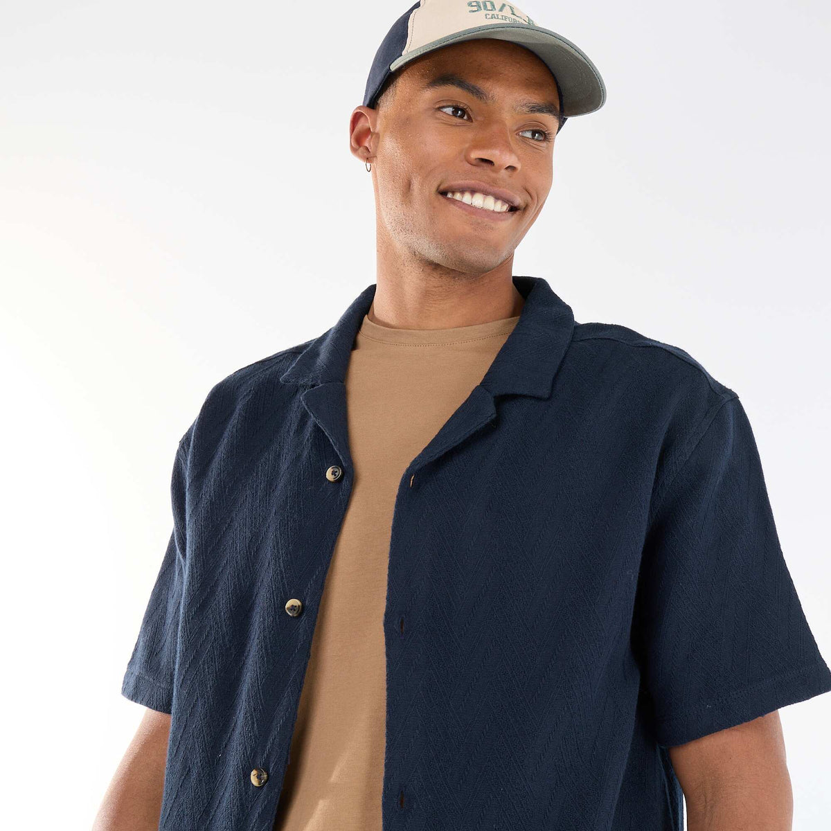 Chemise manches courtes maille jacquard BLEU