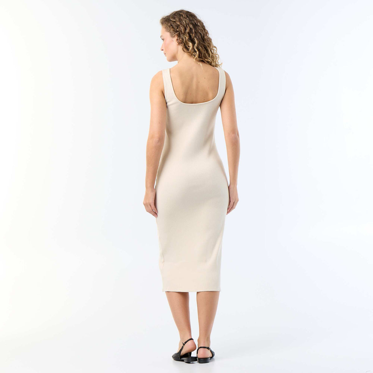 Robe longue côtelée BEIGE