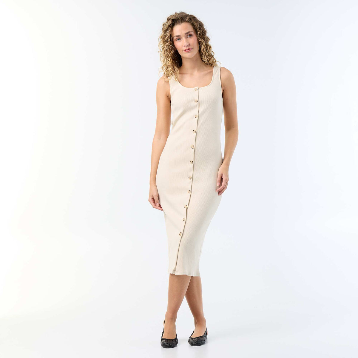 Robe longue côtelée BEIGE