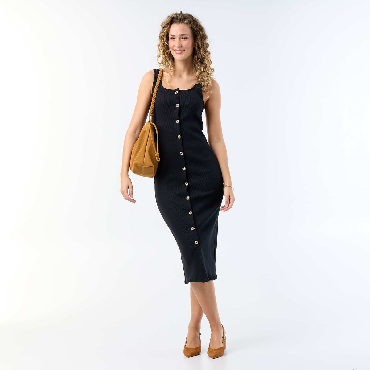 Robe longue côtelée NOIR