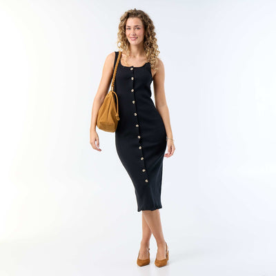 Robe longue côtelée NOIR
