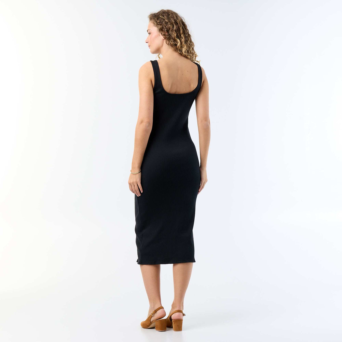 Robe longue côtelée NOIR