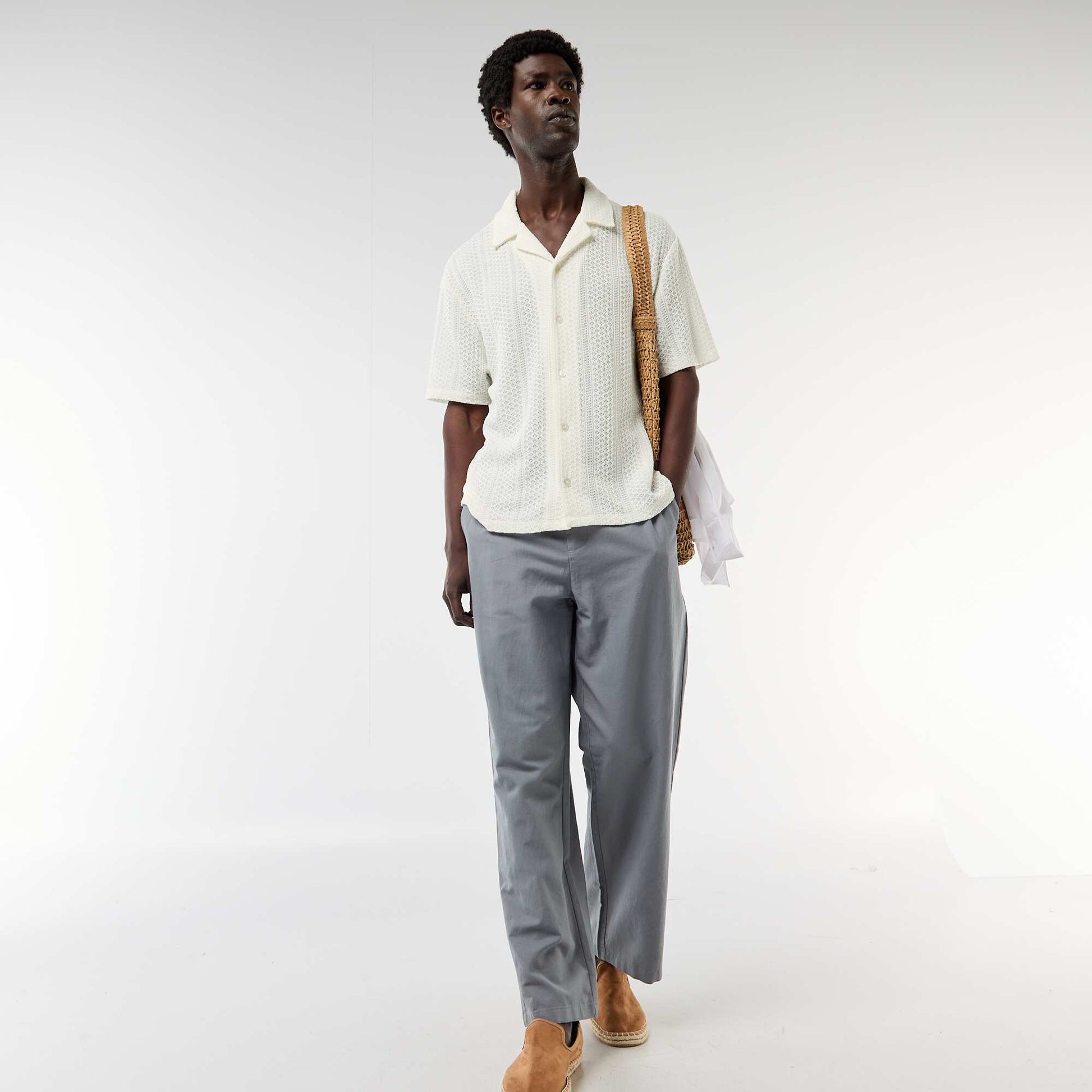 Chemise en maille ajourée et à manches courtes BLANC