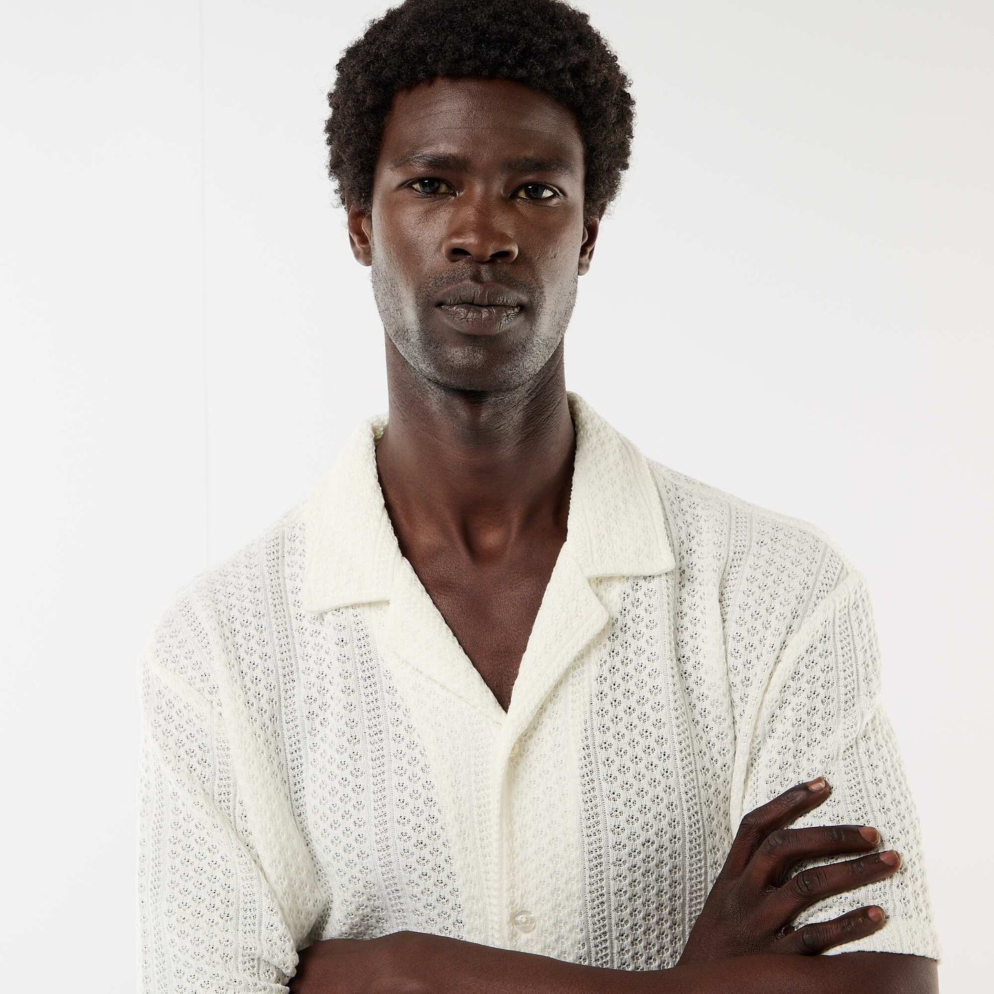 Chemise en maille ajourée et à manches courtes BLANC