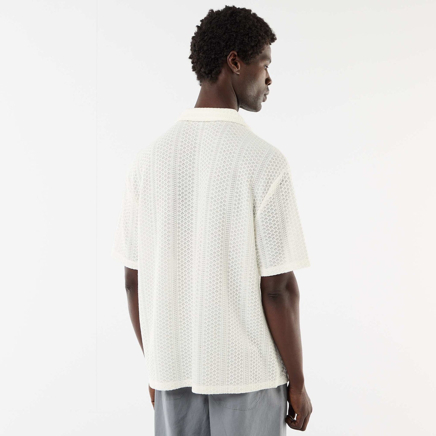 Chemise en maille ajourée et à manches courtes BLANC