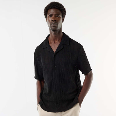 Chemise en maille ajourée et à manches courtes NOIR
