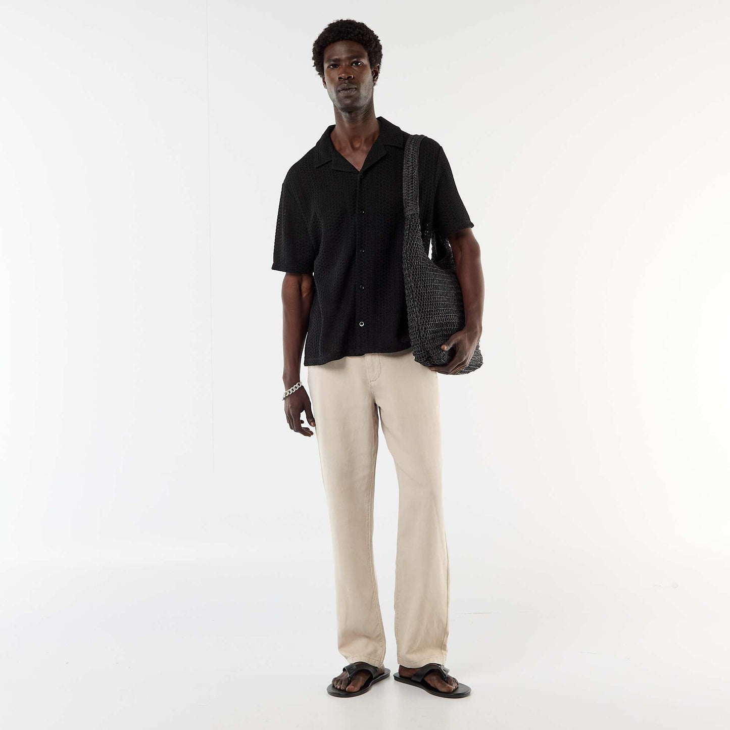 Chemise en maille ajourée et à manches courtes NOIR