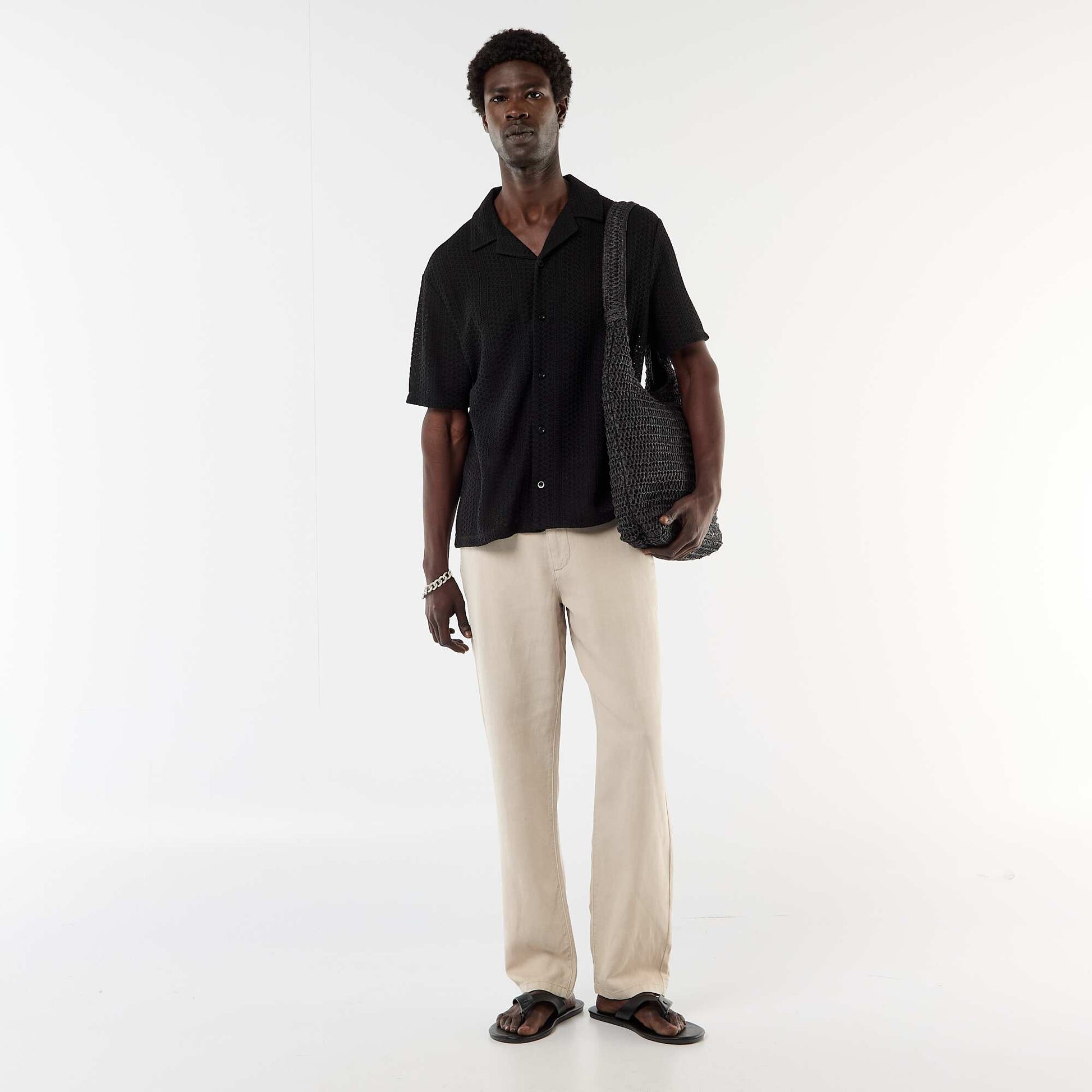 Chemise en maille ajourée et à manches courtes NOIR
