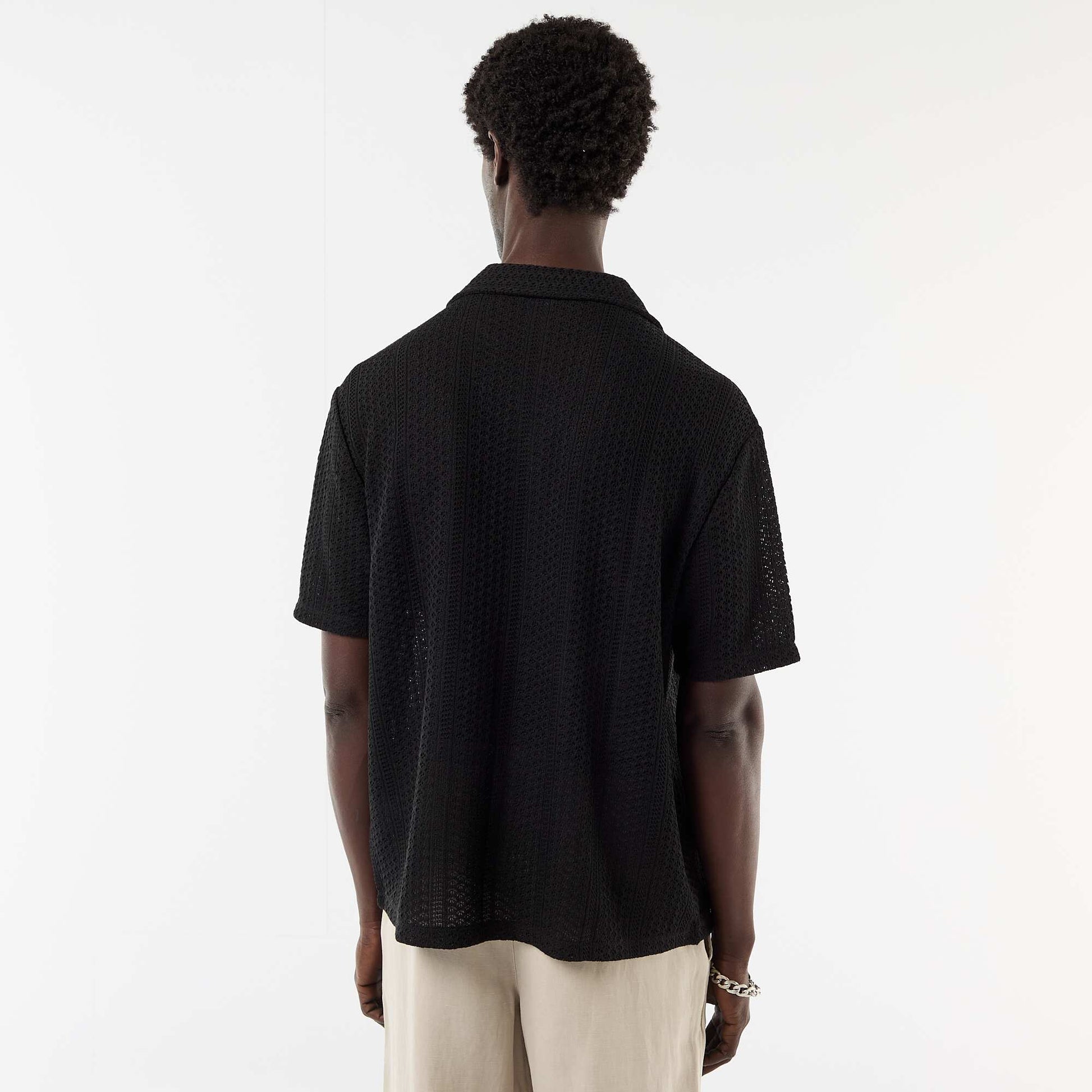 Chemise en maille ajourée et à manches courtes NOIR