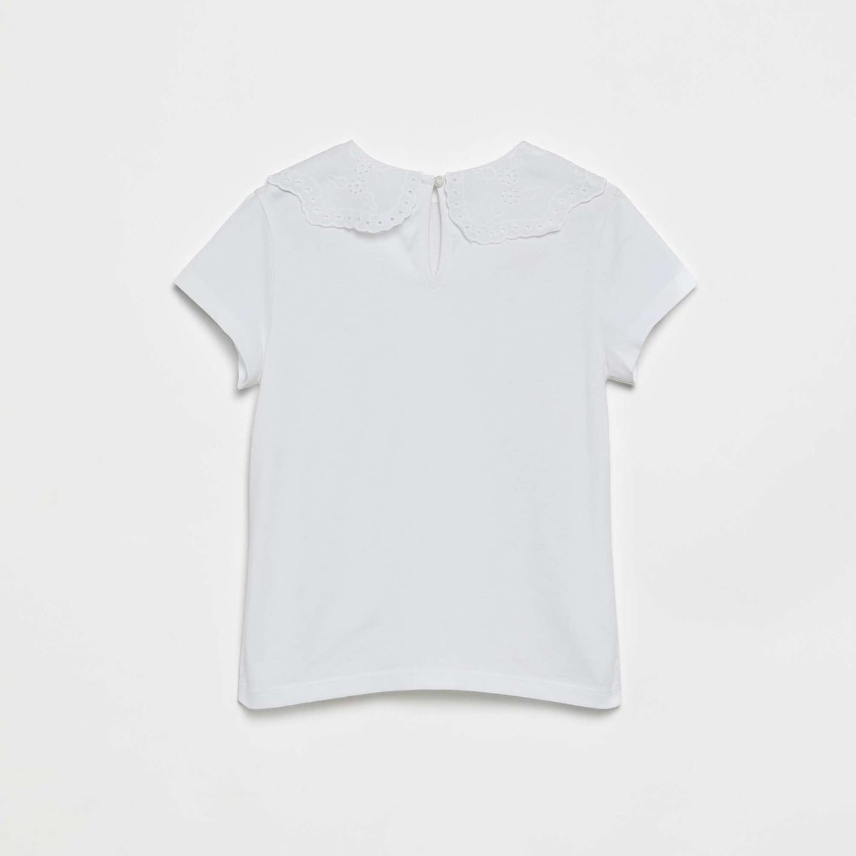 T-shirt avec col en broderies anglaises BLANC