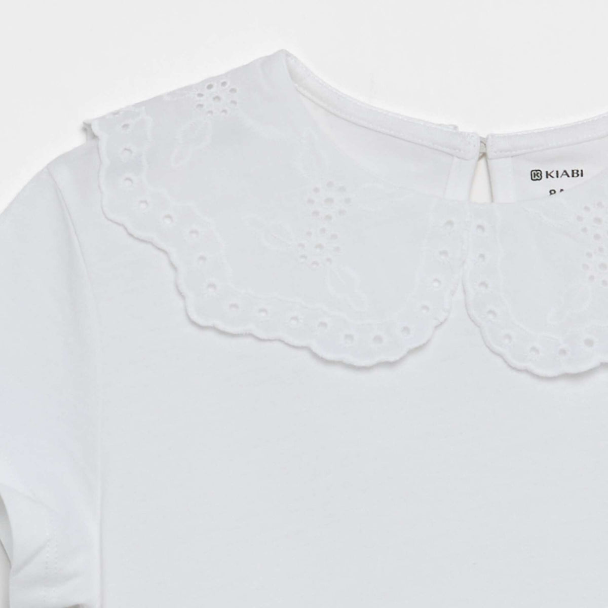 T-shirt avec col en broderies anglaises BLANC