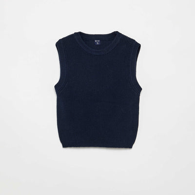 Pull sans manches en maille tricot BLEU