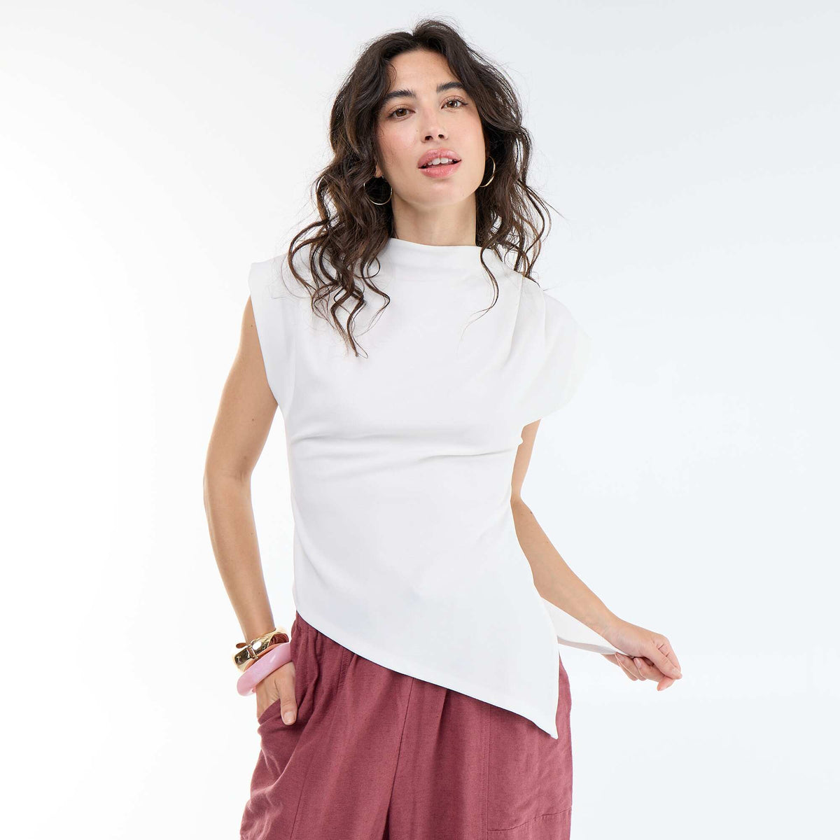 Débardeur sans manches asymétrique BLANC