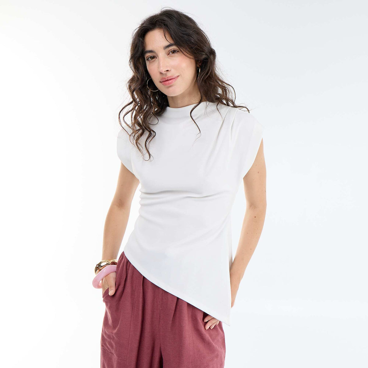 Débardeur sans manches asymétrique BLANC