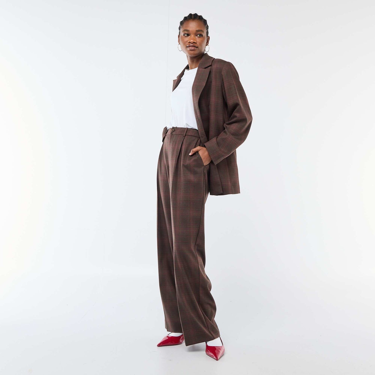 Pantalon à carreaux large fit MARRON