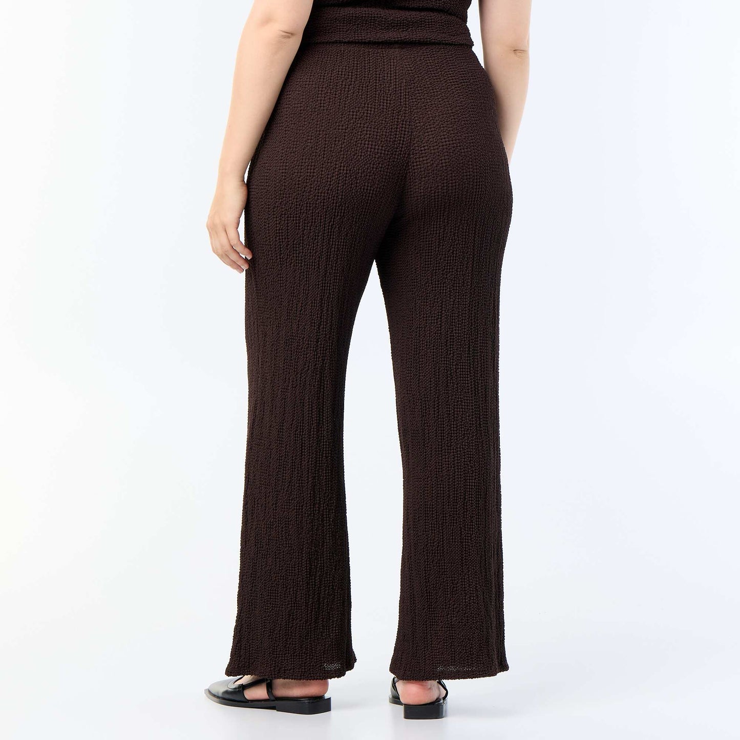 Pantalon large en maille gaufrée MARRON