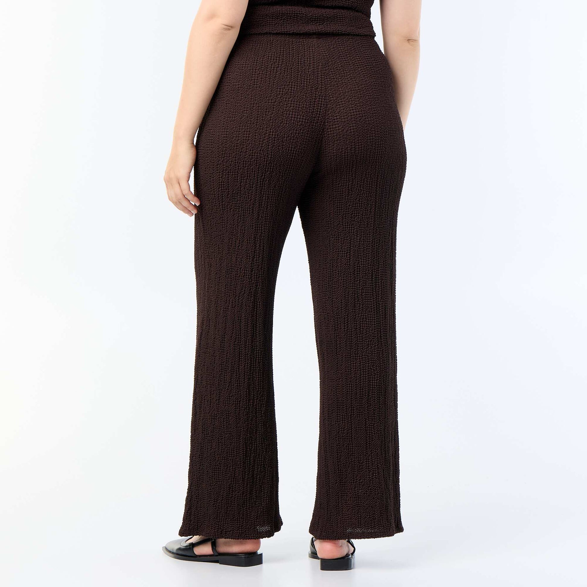 Pantalon large en maille gaufrée MARRON