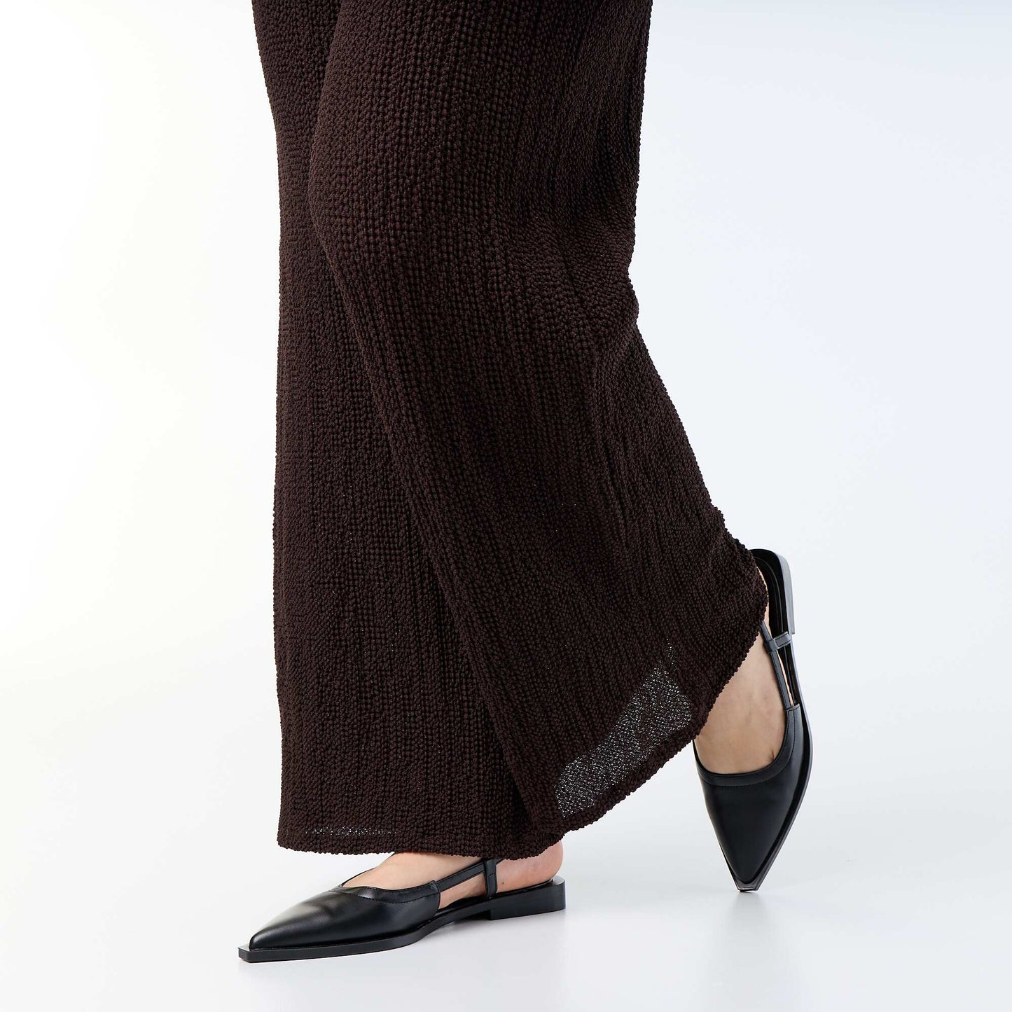 Pantalon large en maille gaufrée MARRON