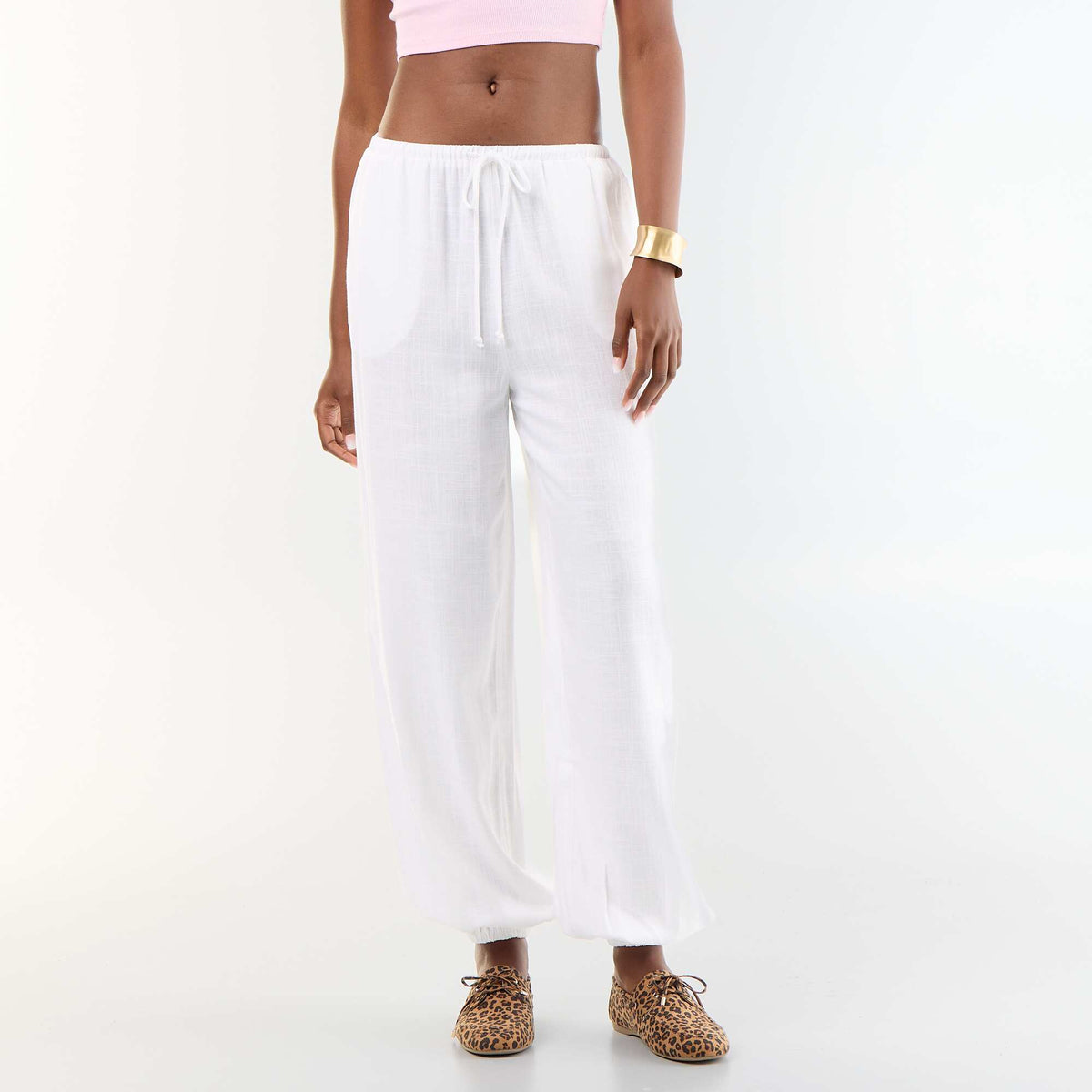 Pantalon coupe balloon uni avec 2 poches BLANC