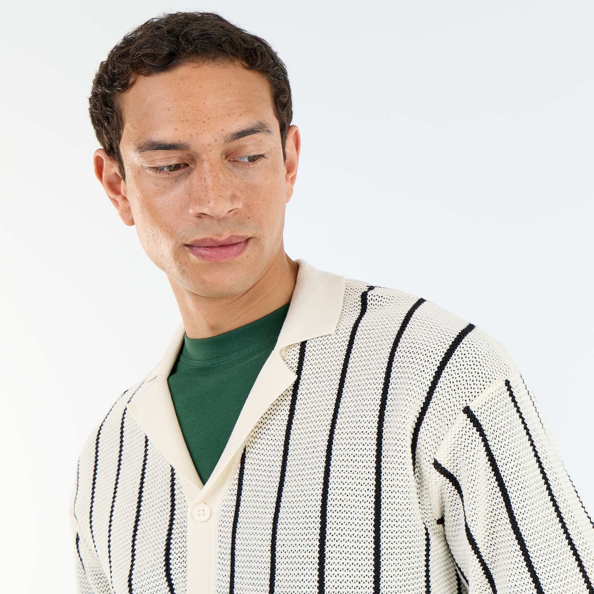 Chemise à manches courtes en maille ajourée BEIGE